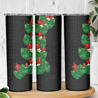Hawaiian Taro Leaves-Hibiscus and Plumeria Skinny Tumbler Polynesian Art-Kakau Tattoo Black LT03 - Polynesian Pride