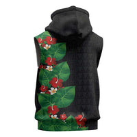 Hawaiian Taro Leaves-Hibiscus and Plumeria Sleeveless Zip Hoodie Polynesian Art-Kakau Tattoo Black LT03 - Polynesian Pride