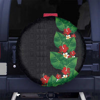 Hawaiian Taro Leaves-Hibiscus and Plumeria Spare Tire Cover Polynesian Art-Kakau Tattoo Black LT03 No hole Black - Polynesian Pride