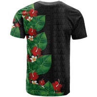 Hawaiian Taro Leaves-Hibiscus and Plumeria T Shirt Polynesian Art-Kakau Tattoo Black