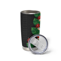 Hawaiian Taro Leaves-Hibiscus and Plumeria Tumbler Cup Polynesian Art-Kakau Tattoo Black LT03 - Polynesian Pride