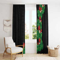 Hawaiian Taro Leaves-Hibiscus and Plumeria Window Curtain Polynesian Art-Kakau Tattoo Black