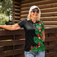 Hawaiian Taro Leaves-Hibiscus and Plumeria Women Polo Shirt Polynesian Art-Kakau Tattoo Black LT03 - Polynesian Pride