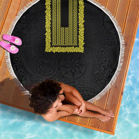 Philippines Polynesian Jasmine Pattern Beach Blanket With Barong Tagalog Black Style LT03 - Polynesian Pride