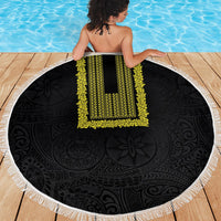Philippines Polynesian Jasmine Pattern Beach Blanket With Barong Tagalog Black Style LT03 - Polynesian Pride