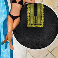 Philippines Polynesian Jasmine Pattern Beach Blanket With Barong Tagalog Black Style LT03 - Polynesian Pride