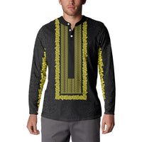 Philippines Polynesian Jasmine Pattern Button Sweatshirt With Barong Tagalog Black Style