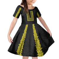 Philippines Polynesian Jasmine Pattern Family Matching Off The Shoulder Long Sleeve Dress and Hawaiian Shirt With Barong Tagalog Black Style