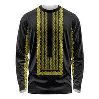 Philippines Polynesian Jasmine Pattern Long Sleeve Shirt With Barong Tagalog Black Style LT03 Unisex Black - Polynesian Pride