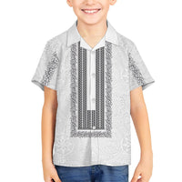 Philippines Polynesian Jasmine Pattern Family Matching Long Sleeve Bodycon Dress and Hawaiian Shirt With Barong Tagalog White Style
