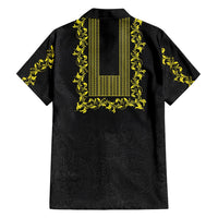 Philippines Polynesian Floral Pattern Family Matching Off Shoulder Maxi Dress and Hawaiian Shirt With Barong Tagalog Black Style