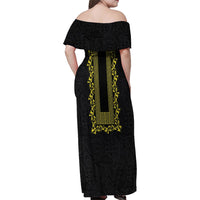 Philippines Polynesian Floral Pattern Family Matching Off Shoulder Maxi Dress and Hawaiian Shirt With Barong Tagalog Black Style