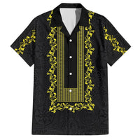 Philippines Polynesian Floral Pattern Family Matching Tank Maxi Dress and Hawaiian Shirt With Barong Tagalog Black Style