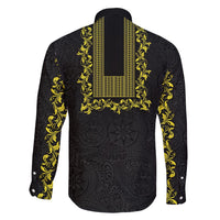 Philippines Polynesian Floral Pattern Family Matching Tank Maxi Dress and Hawaiian Shirt With Barong Tagalog Black Style