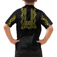 Philippines Polynesian Floral Pattern Kid Hawaiian Shirt With Barong Tagalog Black Style