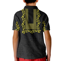 Philippines Polynesian Floral Pattern Kid Polo Shirt With Barong Tagalog Black Style