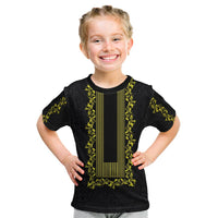 Philippines Polynesian Floral Pattern Kid T Shirt With Barong Tagalog Black Style