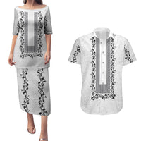Philippines Polynesian Floral Pattern Couples Matching Puletasi and Hawaiian Shirt With Barong Tagalog White Style LT03 White - Polynesian Pride