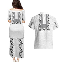 Philippines Polynesian Floral Pattern Couples Matching Puletasi and Hawaiian Shirt With Barong Tagalog White Style LT03 - Polynesian Pride