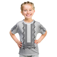 Philippines Polynesian Floral Pattern Kid T Shirt With Barong Tagalog White Style