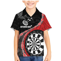 Personalised New Zealand Darts Family Matching Mermaid Dress and Hawaiian Shirt Koru Tribal Tattoo and Silver Fern Maori Pattern Red Color LT03 Son's Shirt Red - Polynesian Pride