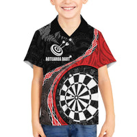 Personalised New Zealand Darts Family Matching Off The Shoulder Long Sleeve Dress and Hawaiian Shirt Koru Tribal Tattoo and Silver Fern Maori Pattern Red Color LT03 Son's Shirt Red - Polynesian Pride