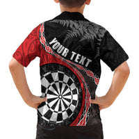 Personalised New Zealand Darts Family Matching Off Shoulder Short Dress and Hawaiian Shirt Koru Tribal Tattoo and Silver Fern Maori Pattern Red Color LT03 - Polynesian Pride