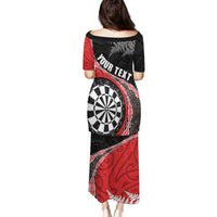 Personalised New Zealand Darts Family Matching Puletasi and Hawaiian Shirt Koru Tribal Tattoo and Silver Fern Maori Pattern Red Color LT03 - Polynesian Pride
