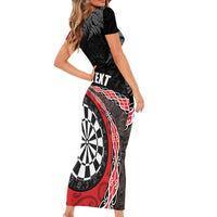 Personalised New Zealand Darts Family Matching Short Sleeve Bodycon Dress and Hawaiian Shirt Koru Tribal Tattoo and Silver Fern Maori Pattern Red Color LT03 - Polynesian Pride