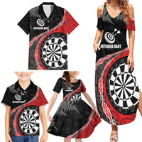 Personalised New Zealand Darts Family Matching Summer Maxi Dress and Hawaiian Shirt Koru Tribal Tattoo and Silver Fern Maori Pattern Red Color LT03 - Polynesian Pride