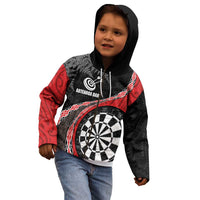 Personalised New Zealand Darts Kid Hoodie Koru Tribal Tattoo and Silver Fern Maori Pattern Red Color LT03 - Polynesian Pride