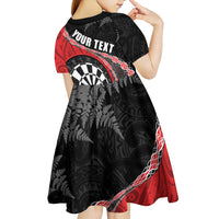 Personalised New Zealand Darts Kid Short Sleeve Dress Koru Tribal Tattoo and Silver Fern Maori Pattern Red Color LT03 - Polynesian Pride