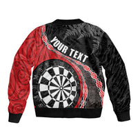 Personalised New Zealand Darts Sleeve Zip Bomber Jacket Koru Tribal Tattoo and Silver Fern Maori Pattern Red Color