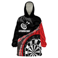 Personalised New Zealand Darts Wearable Blanket Hoodie Koru Tribal Tattoo and Silver Fern Maori Pattern Red Color LT03 One Size Red - Polynesian Pride