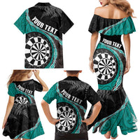 Personalised New Zealand Darts Family Matching Mermaid Dress and Hawaiian Shirt Koru Tribal Tattoo and Silver Fern Maori Pattern Teal Color LT03 - Polynesian Pride