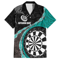 Personalised New Zealand Darts Family Matching Off The Shoulder Long Sleeve Dress and Hawaiian Shirt Koru Tribal Tattoo and Silver Fern Maori Pattern Teal Color LT03 Dad's Shirt - Short Sleeve Teal - Polynesian Pride