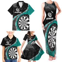 Personalised New Zealand Darts Family Matching Tank Maxi Dress and Hawaiian Shirt Koru Tribal Tattoo and Silver Fern Maori Pattern Teal Color LT03 - Polynesian Pride