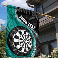 Personalised New Zealand Darts Garden Flag Koru Tribal Tattoo and Silver Fern Maori Pattern Teal Color LT03 - Polynesian Pride