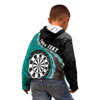 Personalised New Zealand Darts Kid Hoodie Koru Tribal Tattoo and Silver Fern Maori Pattern Teal Color LT03 - Polynesian Pride