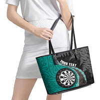 Personalised New Zealand Darts Leather Tote Bag Koru Tribal Tattoo and Silver Fern Maori Pattern Teal Color LT03 - Polynesian Pride