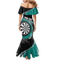 Personalised New Zealand Darts Mermaid Dress Koru Tribal Tattoo and Silver Fern Maori Pattern Teal Color LT03 - Polynesian Pride