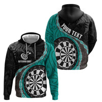 Personalised New Zealand Darts Zip Hoodie Koru Tribal Tattoo and Silver Fern Maori Pattern Teal Color LT03 - Polynesian Pride