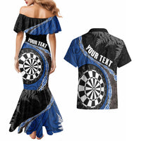 Personalised New Zealand Darts Couples Matching Mermaid Dress and Hawaiian Shirt Koru Tribal Tattoo and Silver Fern Maori Pattern Blue Color LT03 - Polynesian Pride