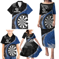 Personalised New Zealand Darts Family Matching Puletasi and Hawaiian Shirt Koru Tribal Tattoo and Silver Fern Maori Pattern Blue Color LT03 - Polynesian Pride