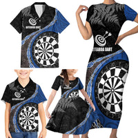 Personalised New Zealand Darts Family Matching Short Sleeve Bodycon Dress and Hawaiian Shirt Koru Tribal Tattoo and Silver Fern Maori Pattern Blue Color LT03 - Polynesian Pride