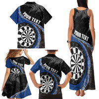 Personalised New Zealand Darts Family Matching Tank Maxi Dress and Hawaiian Shirt Koru Tribal Tattoo and Silver Fern Maori Pattern Blue Color LT03 - Polynesian Pride
