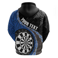 Personalised New Zealand Darts Hoodie Koru Tribal Tattoo and Silver Fern Maori Pattern Blue Color LT03 - Polynesian Pride