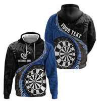 Personalised New Zealand Darts Hoodie Koru Tribal Tattoo and Silver Fern Maori Pattern Blue Color LT03 - Polynesian Pride