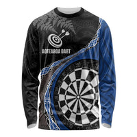 Personalised New Zealand Darts Long Sleeve Shirt Koru Tribal Tattoo and Silver Fern Maori Pattern Blue Color LT03 Unisex Blue - Polynesian Pride