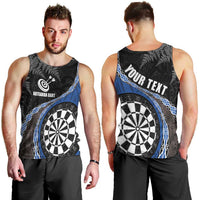 Personalised New Zealand Darts Men Tank Top Koru Tribal Tattoo and Silver Fern Maori Pattern Blue Color